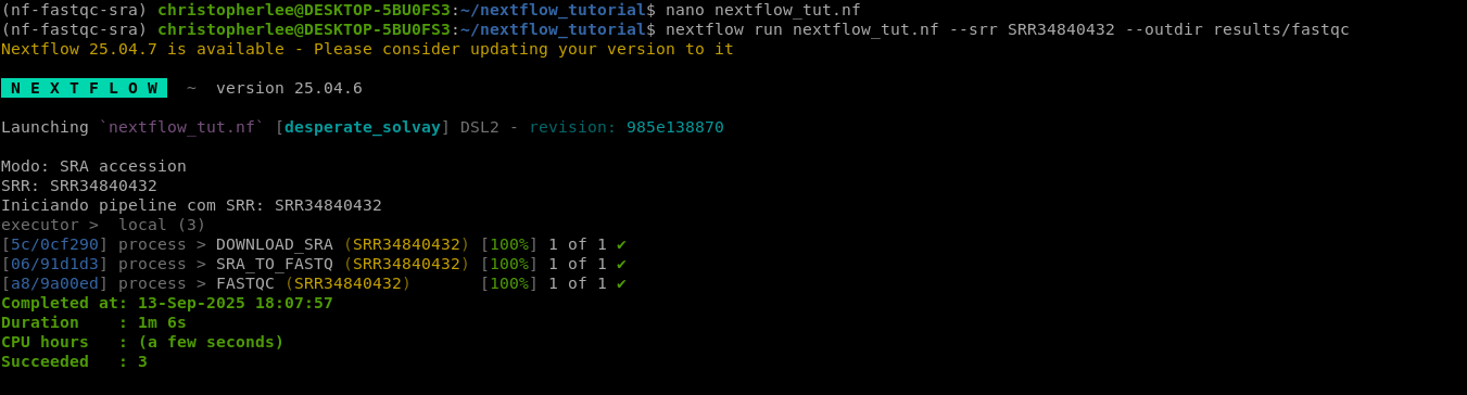Execução do Nextflow mostrando os processos do pipeline